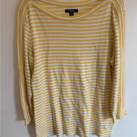 Chaps Women's Top in Yellow and White Stripes - Picture 1 of 4